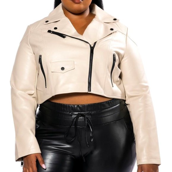 Callie: Not-So-Basic Moto Winter White Ivory VEGAN Leather Jacket - Picture 8 of 13